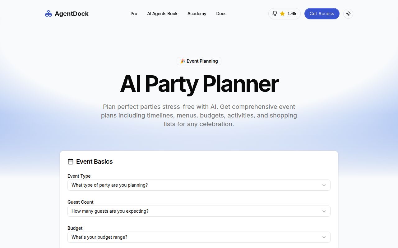 AgentDock - AI Party Planner screenshot