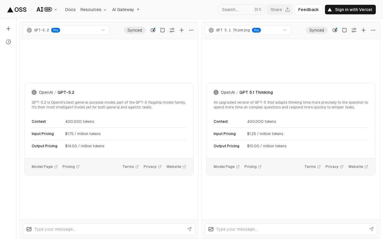 AI Playground by Vercel screenshot