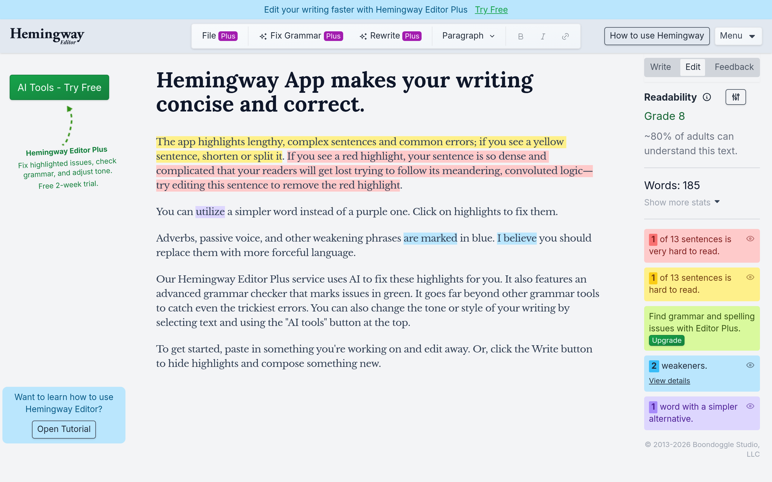 Hemingway Editor screenshot