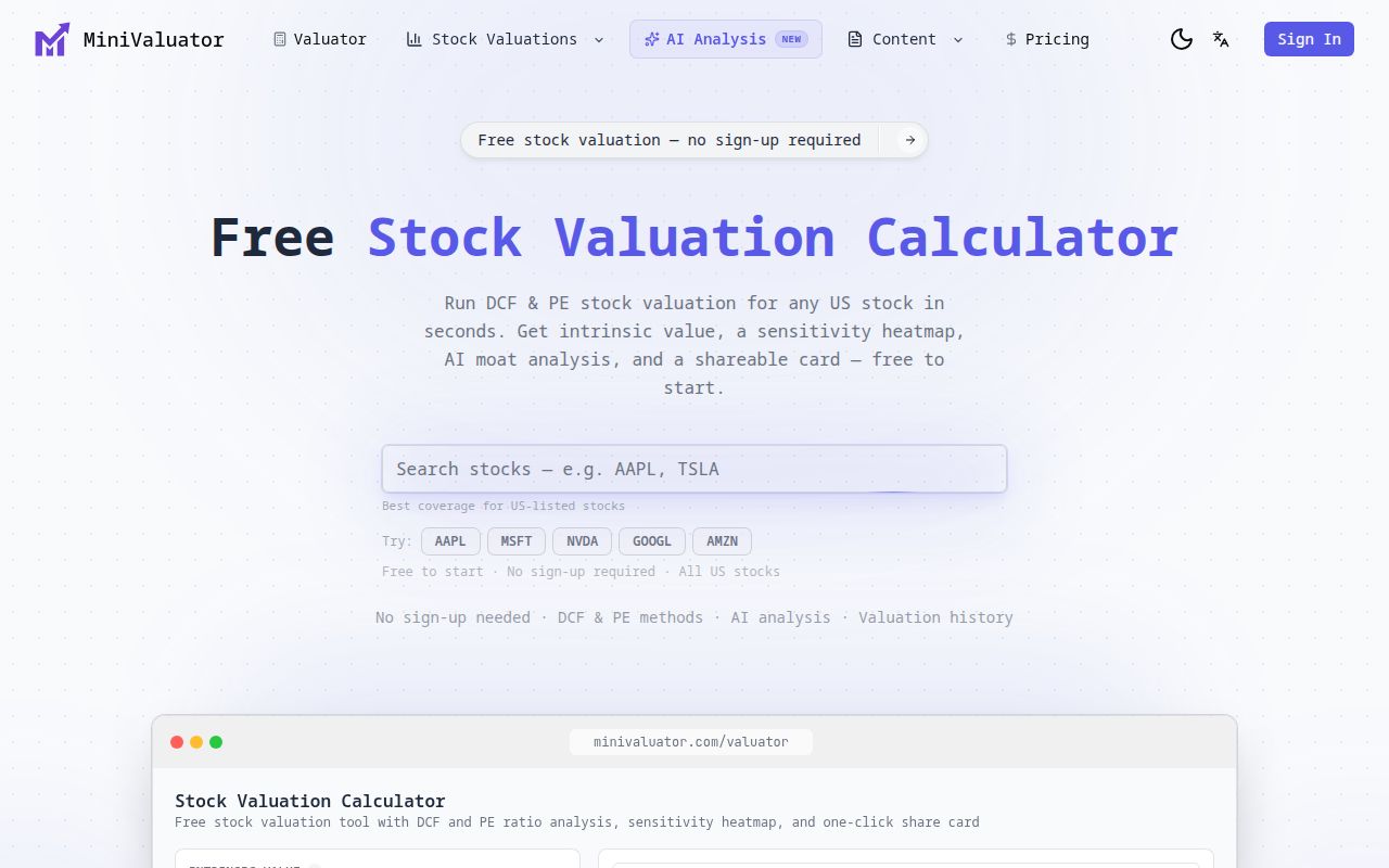MiniValuator screenshot