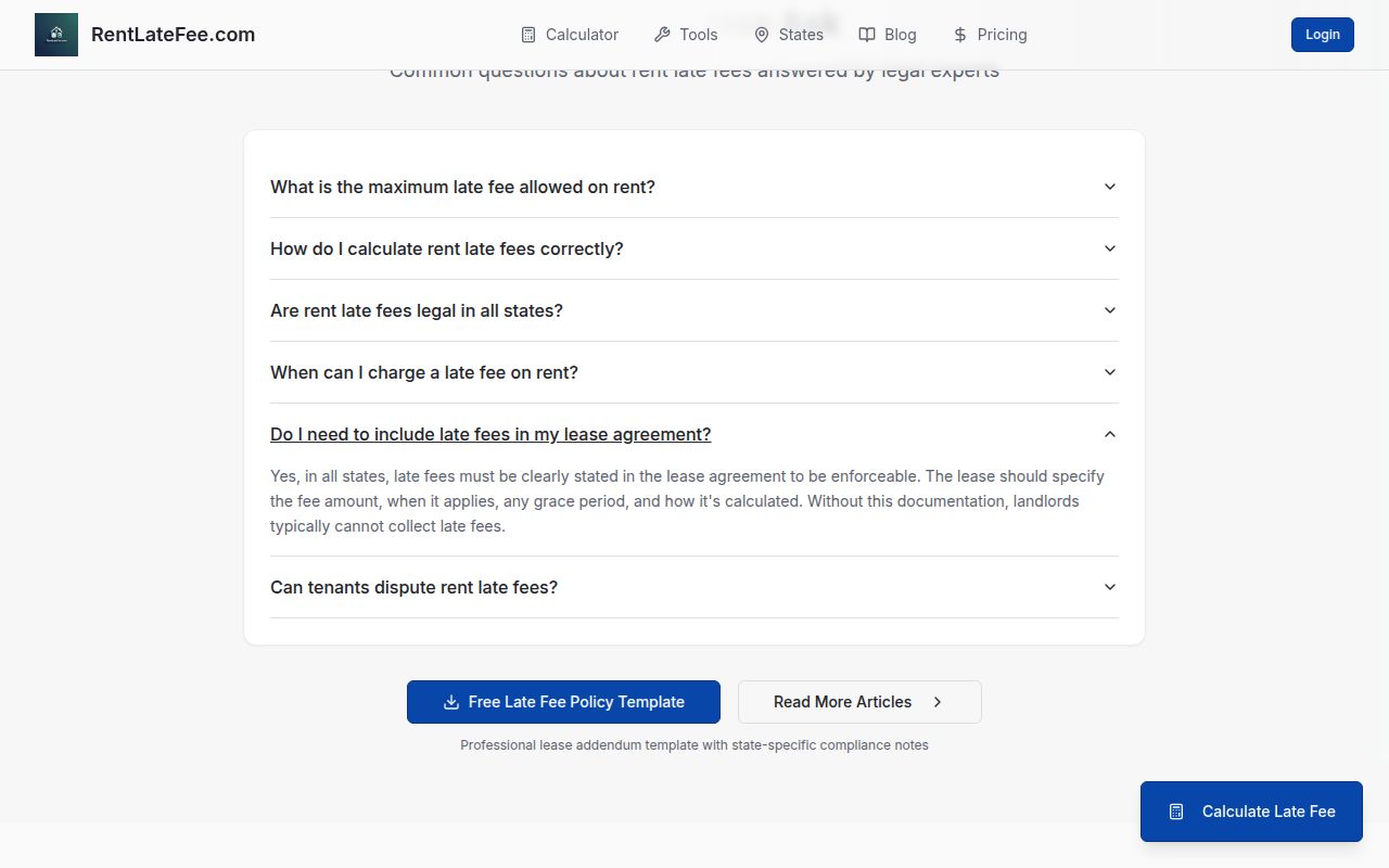 RentLateFee.com screenshot