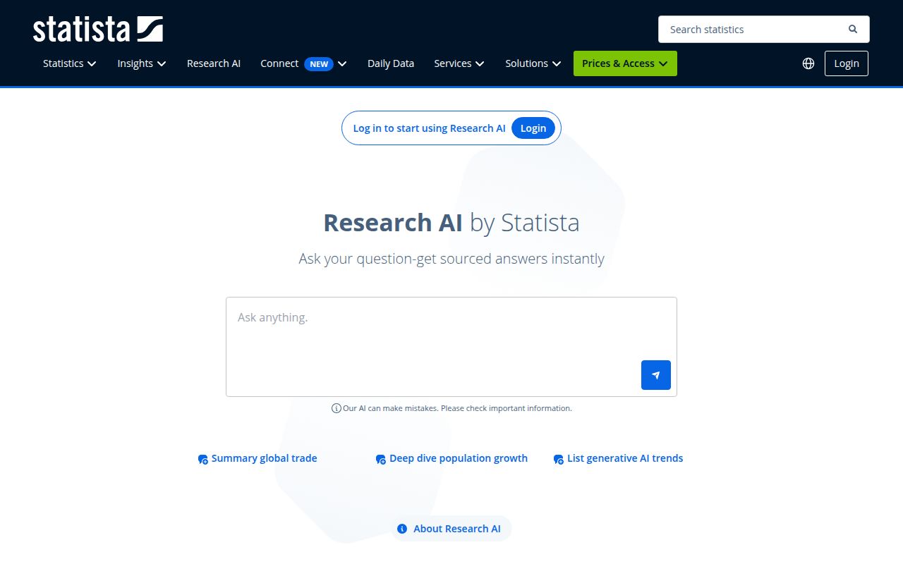Research AI by Statista screenshot