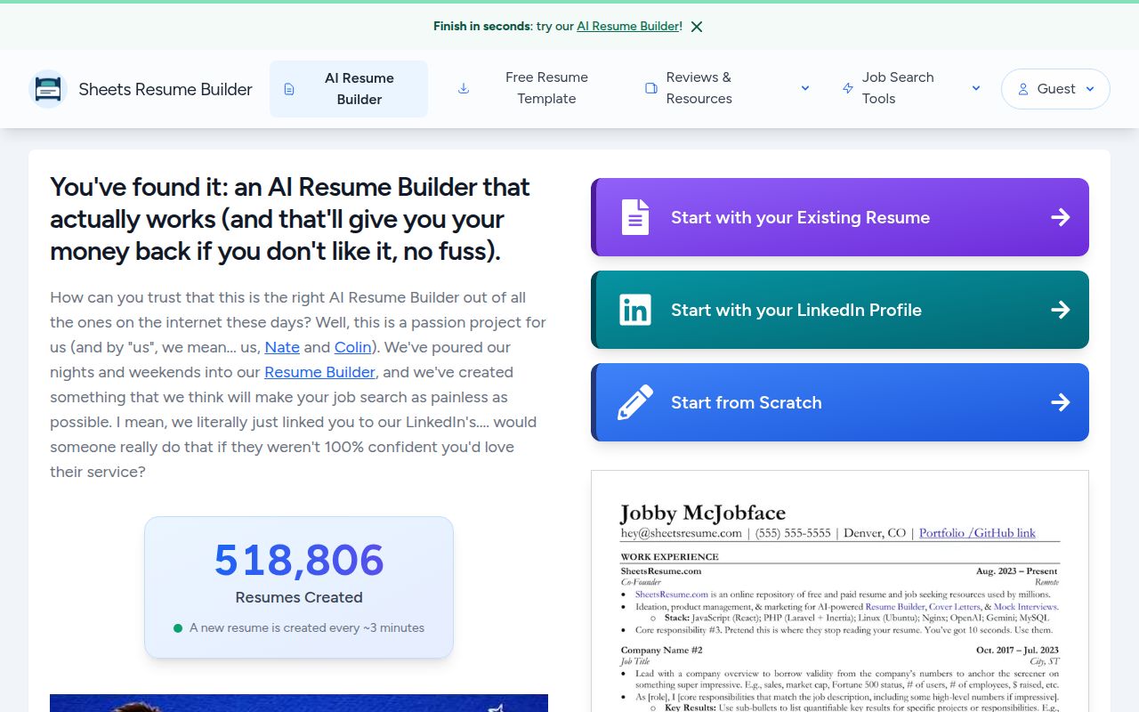 SheetsResume screenshot