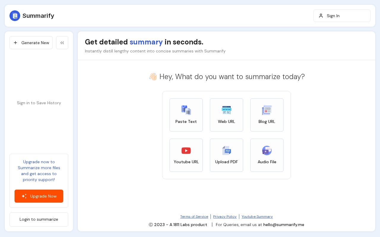 Summarify.me screenshot