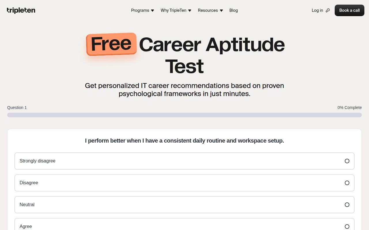 TripleTen Career Aptitude Test screenshot