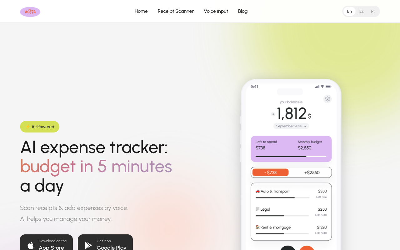 Vossa: AI expense tracker screenshot